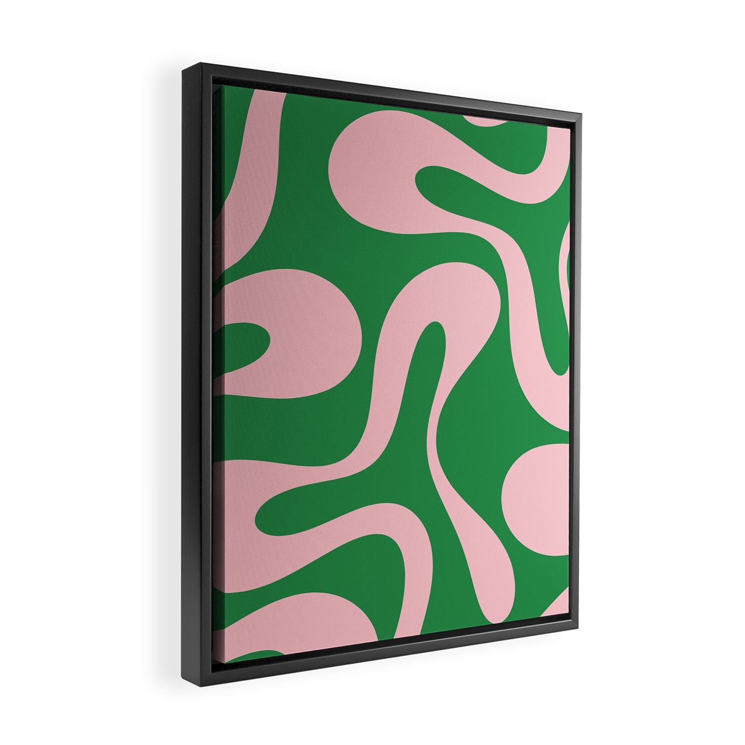 Soft Curves Retro Modern Abstract Pattern in Green and Light Pink Framed Canvas Print Gallery Image 2