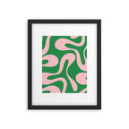 Soft Curves Retro Modern Abstract Pattern in Green and Light Pink Framed Art Print Gallery Image 6