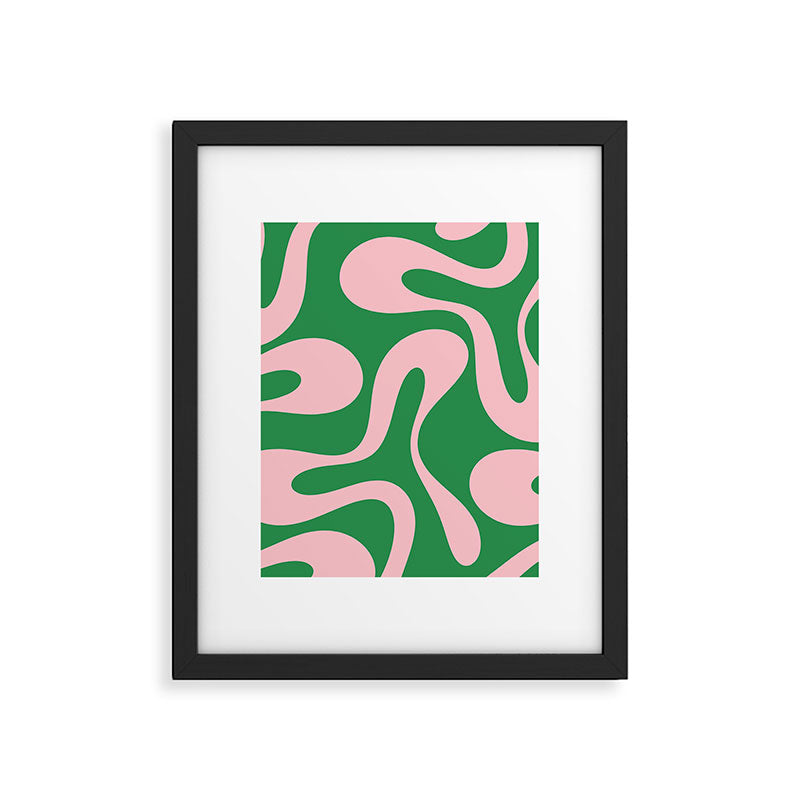 Soft Curves Retro Modern Abstract Pattern in Green and Light Pink Framed Art Print Gallery Image 6