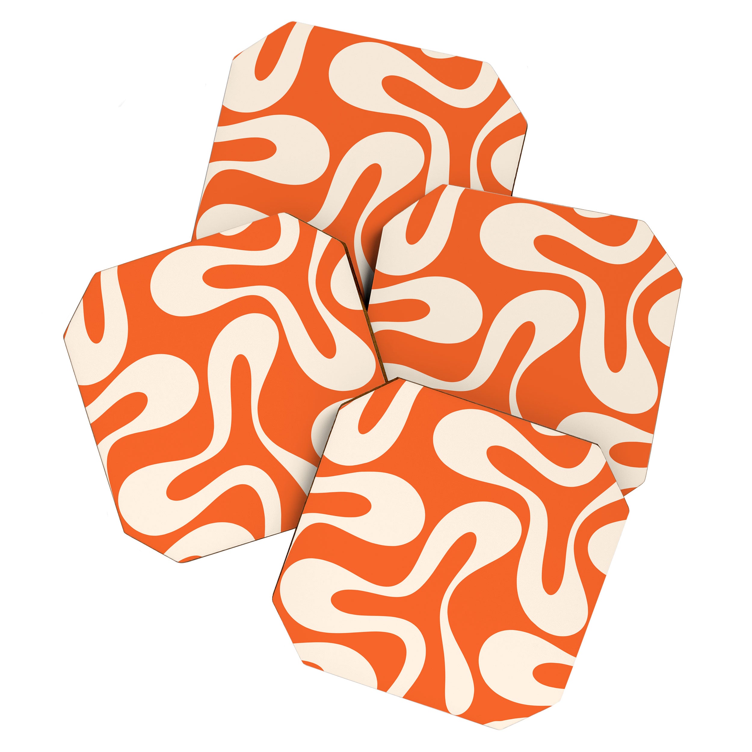 Soft Curves Retro Modern Abstract Pattern in Orange and Cream Coaster Gallery Image 1