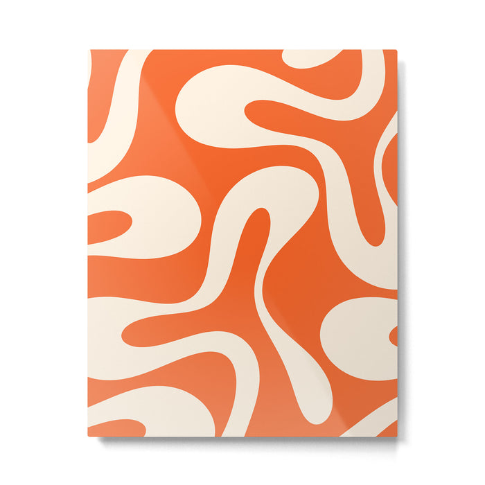 Soft Curves Retro Modern Abstract Pattern in Orange and Cream Metal Print Gallery Image 1