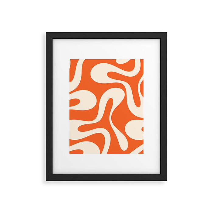 Soft Curves Retro Modern Abstract Pattern in Orange and Cream Framed Art Print Gallery Image 1