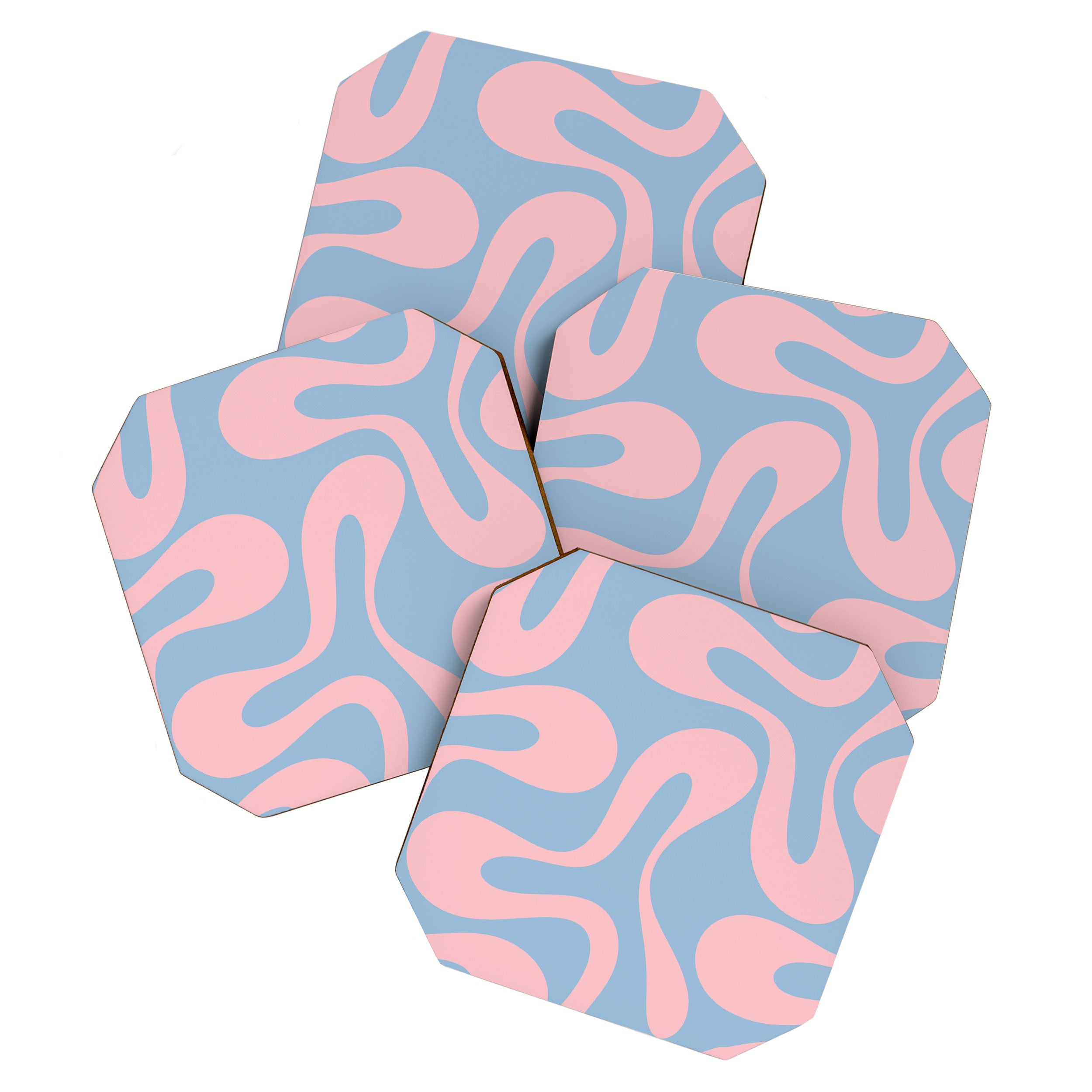 Soft Curves Retro Modern Abstract Pattern in Pastel Pink and Light Blue Coaster Gallery Image 1