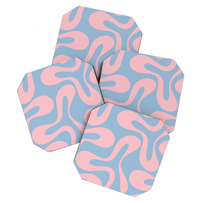 Soft Curves Retro Modern Abstract Pattern in Pastel Pink and Light Blue Coaster Gallery Image 1
