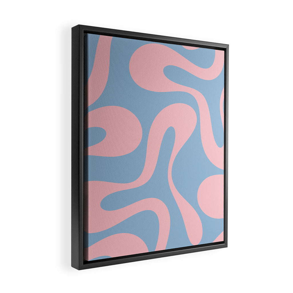 Soft Curves Retro Modern Abstract Pattern in Pastel Pink and Light Blue Framed Canvas Print Gallery Image 2