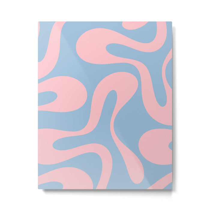 Soft Curves Retro Modern Abstract Pattern in Pastel Pink and Light Blue Metal Print Gallery Image 1