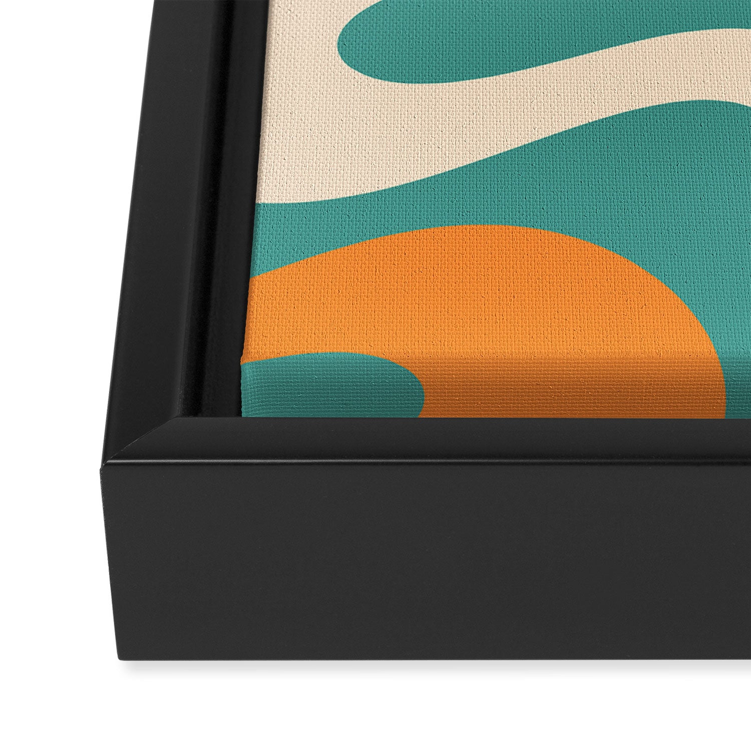 Soft Curves Retro Modern Abstract Pattern Teal Orange Yellow Framed Canvas Print Gallery Image 3