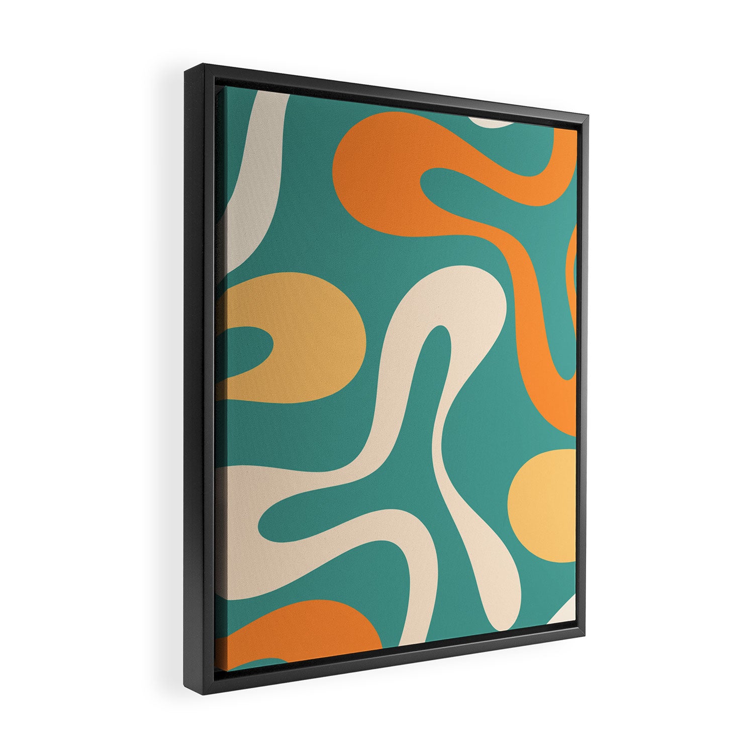 Soft Curves Retro Modern Abstract Pattern Teal Orange Yellow Framed Canvas Print Gallery Image 2
