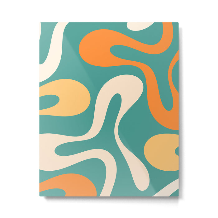 Soft Curves Retro Modern Abstract Pattern Teal Orange Yellow Metal Print Gallery Image 1