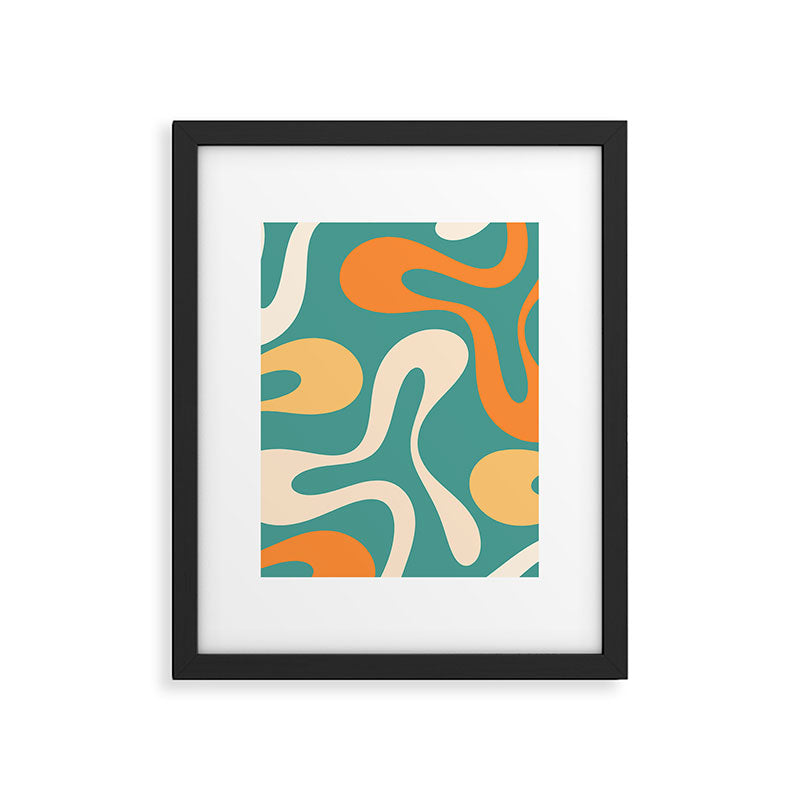 Soft Curves Retro Modern Abstract Pattern Teal Orange Yellow Framed Art Print Gallery Image 6