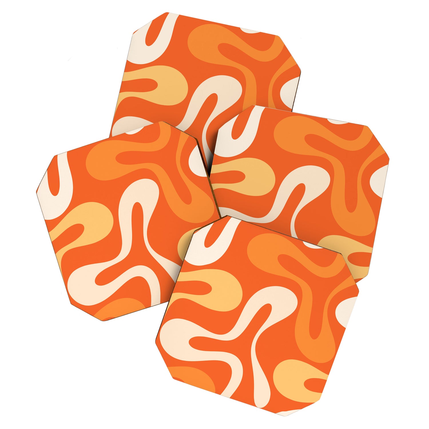 Soft Curves Retro Modern Abstract in  Tangerine Orange Tones Coaster Gallery Image 1