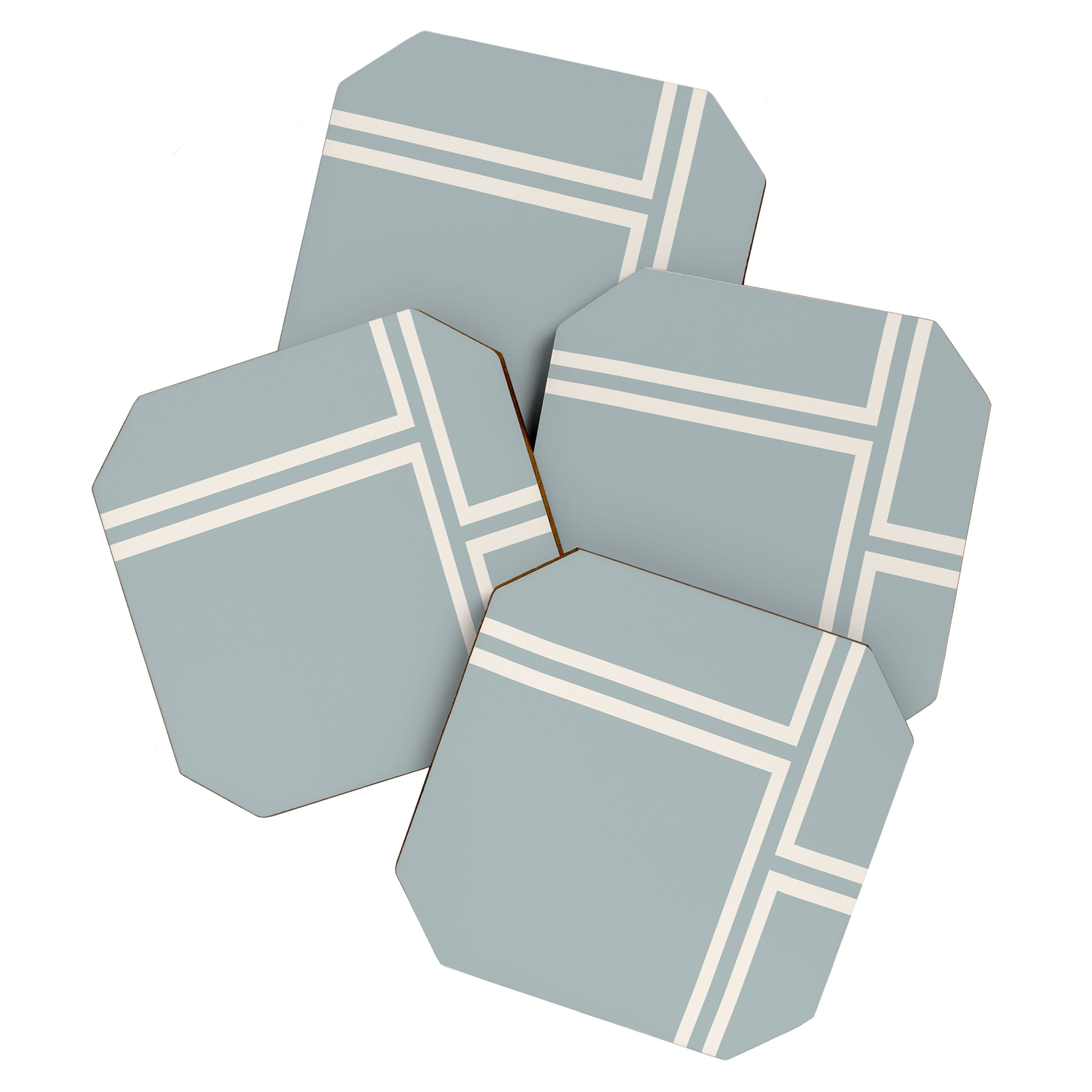 Soft Deco Minimalist Pattern in Light Blue-Gray and Cream Coaster Gallery Image 1