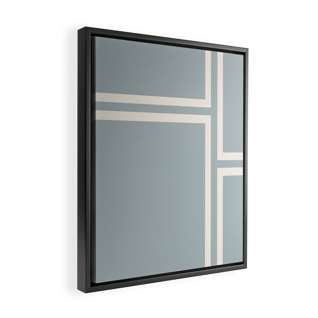 Soft Deco Minimalist Pattern in Light Blue-Gray and Cream Framed Canvas Print Gallery Image 2