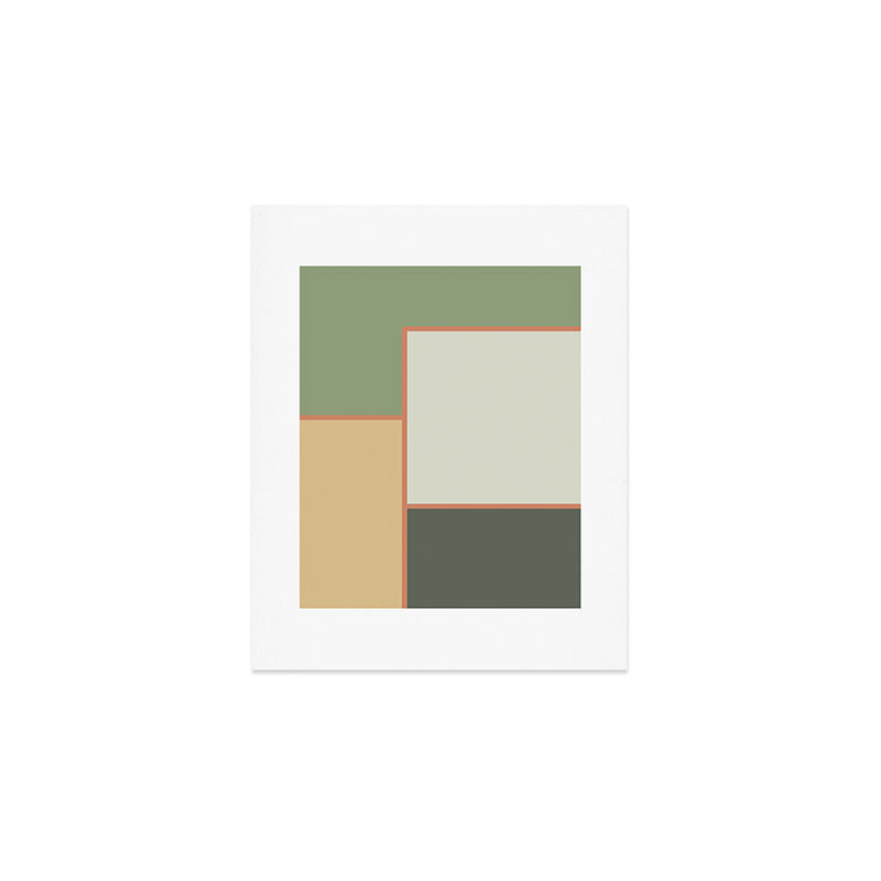 Soft Geometrics Minimalist Mid-century Geo Pattern in Sage Green and Apricot Art Print Gallery Image 1