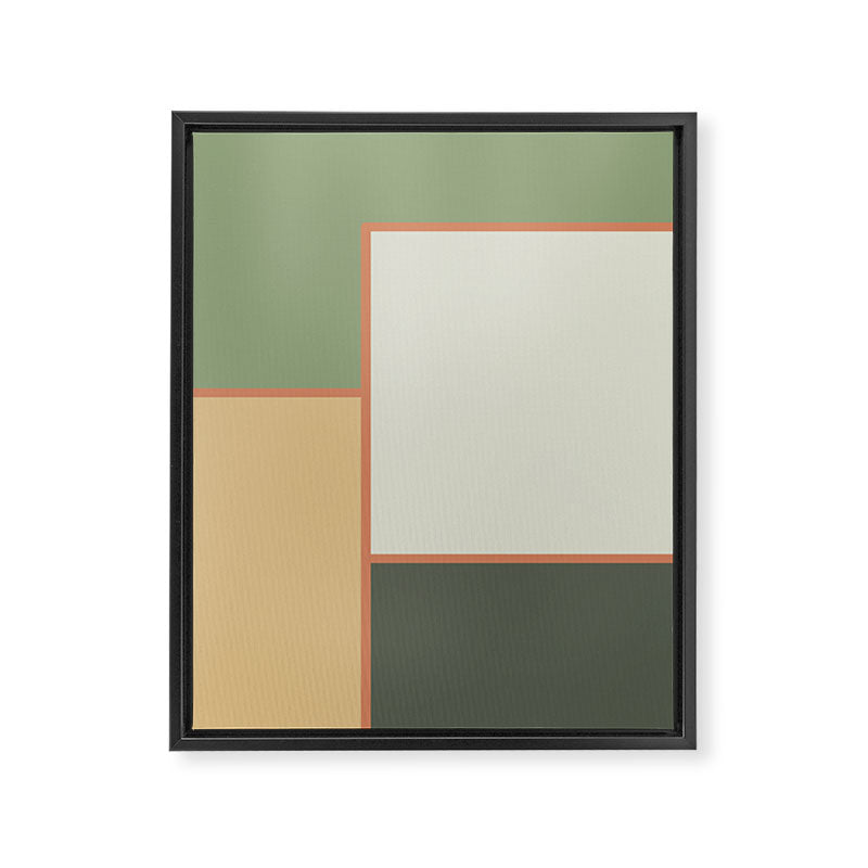 Soft Geometrics Minimalist Mid-century Geo Pattern in Sage Green and Apricot Framed Canvas Print Gallery Image 8