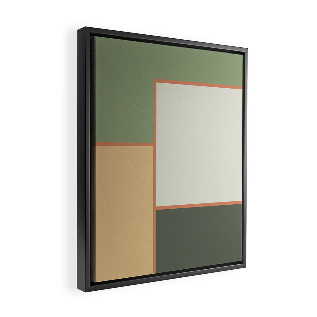 Soft Geometrics Minimalist Mid-century Geo Pattern in Sage Green and Apricot Framed Canvas Print Gallery Image 2