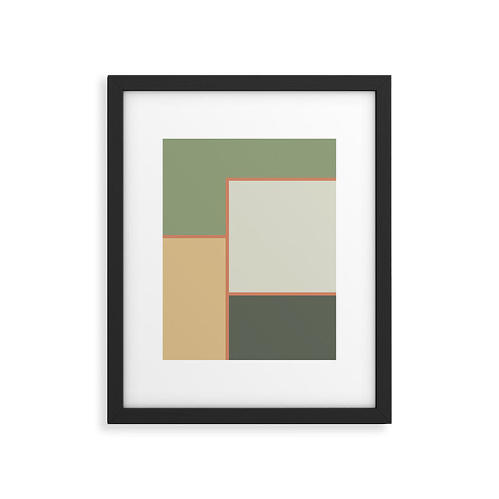 Soft Geometrics Minimalist Mid-century Geo Pattern in Sage Green and Apricot Framed Art Print Gallery Image 1
