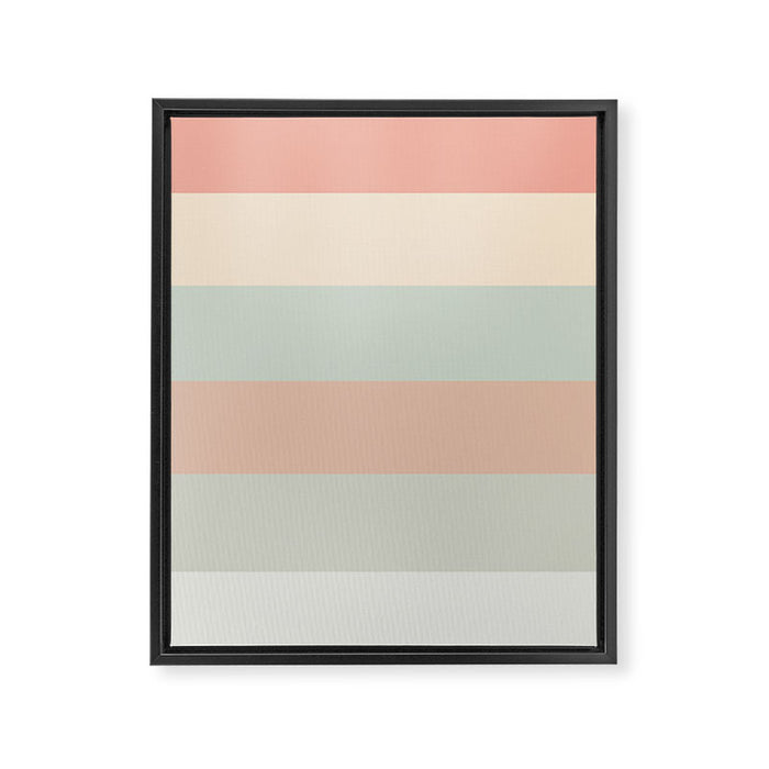 Soft Stripes Broad Stripe Pattern in Peachy Blush Pink, Cream, and Pale Celadon Aqua Mint Framed Canvas Print Gallery Image 1