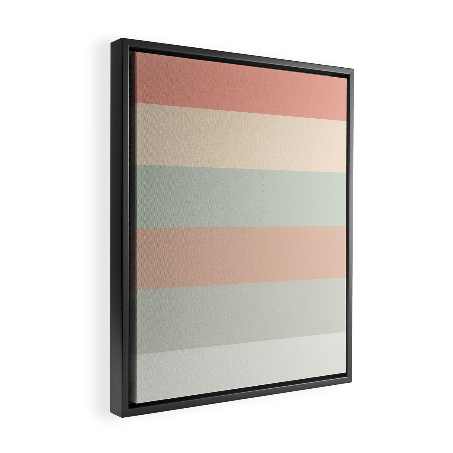 Soft Stripes Broad Stripe Pattern in Peachy Blush Pink, Cream, and Pale Celadon Aqua Mint Framed Canvas Print Gallery Image 2