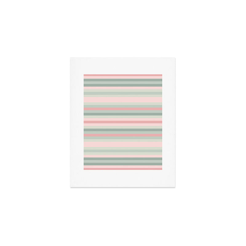 Soft Stripes Pattern in Eucalyptus Green and Blush Pink Art Print Gallery Image 1