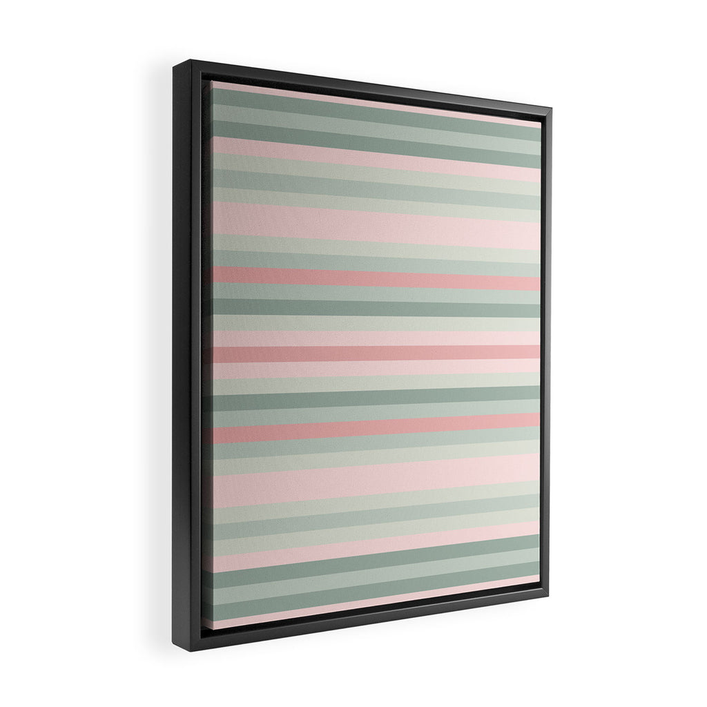 Soft Stripes Pattern in Eucalyptus Green and Blush Pink Framed Canvas Print Gallery Image 2