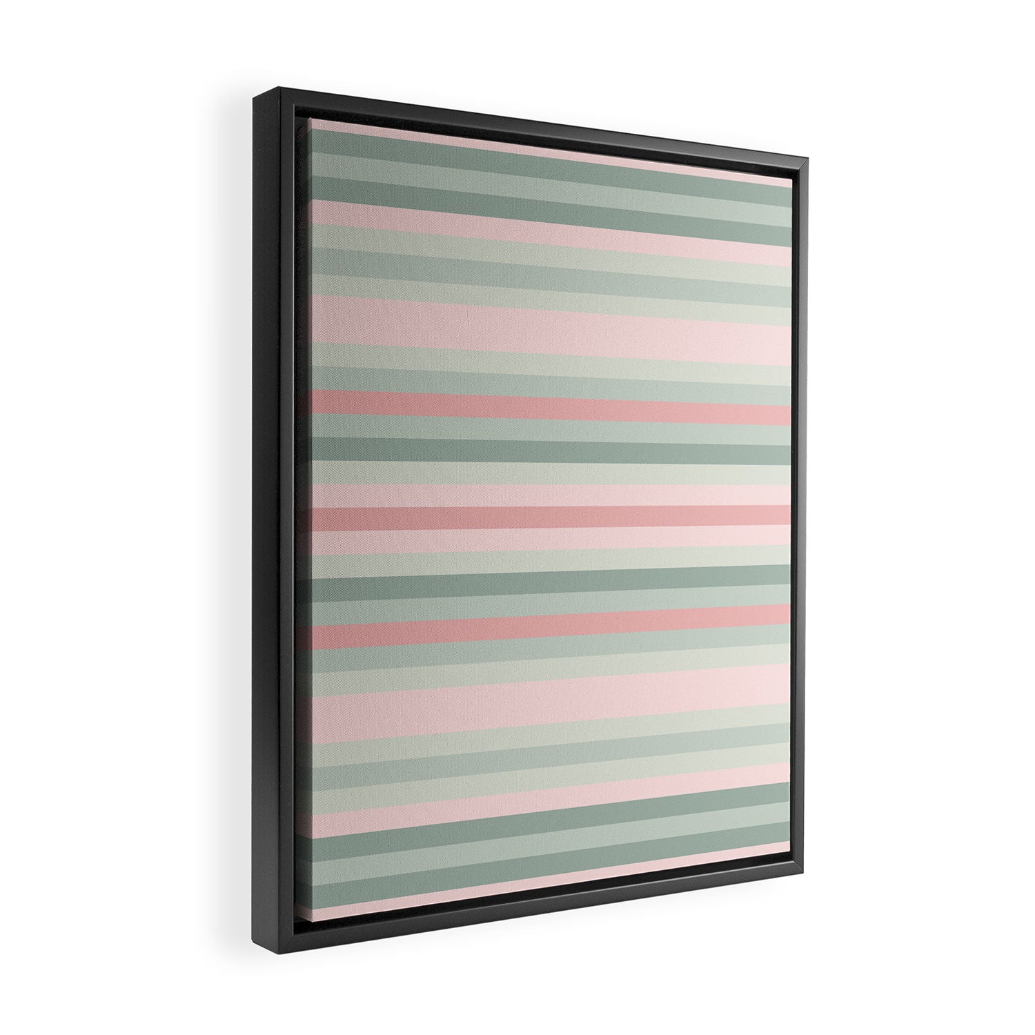 Soft Stripes Pattern in Eucalyptus Green and Blush Pink Framed Canvas Print Gallery Image 2