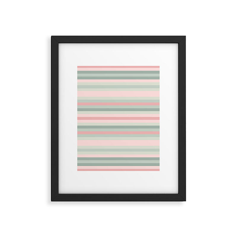 Soft Stripes Pattern in Eucalyptus Green and Blush Pink Framed Art Print Gallery Image 6