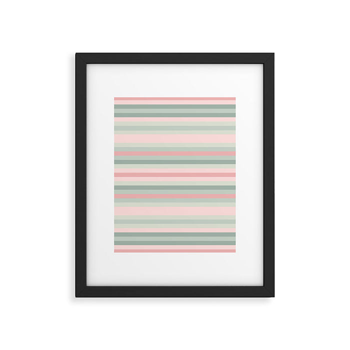 Soft Stripes Pattern in Eucalyptus Green and Blush Pink Framed Art Print Gallery Image 1