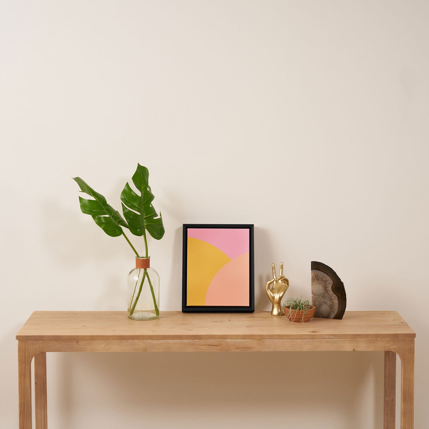 Soft Summer Pink and Mustard Minimalist Abstract Framed Canvas Print Gallery Image 4