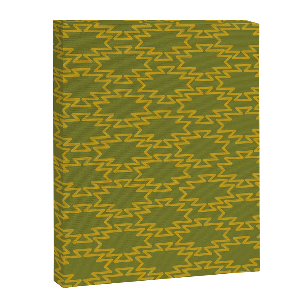 Southwest Azteca - Geometric Pattern in Mid Century Mod Mustard and Olive Green Canvas Print Gallery Image 6