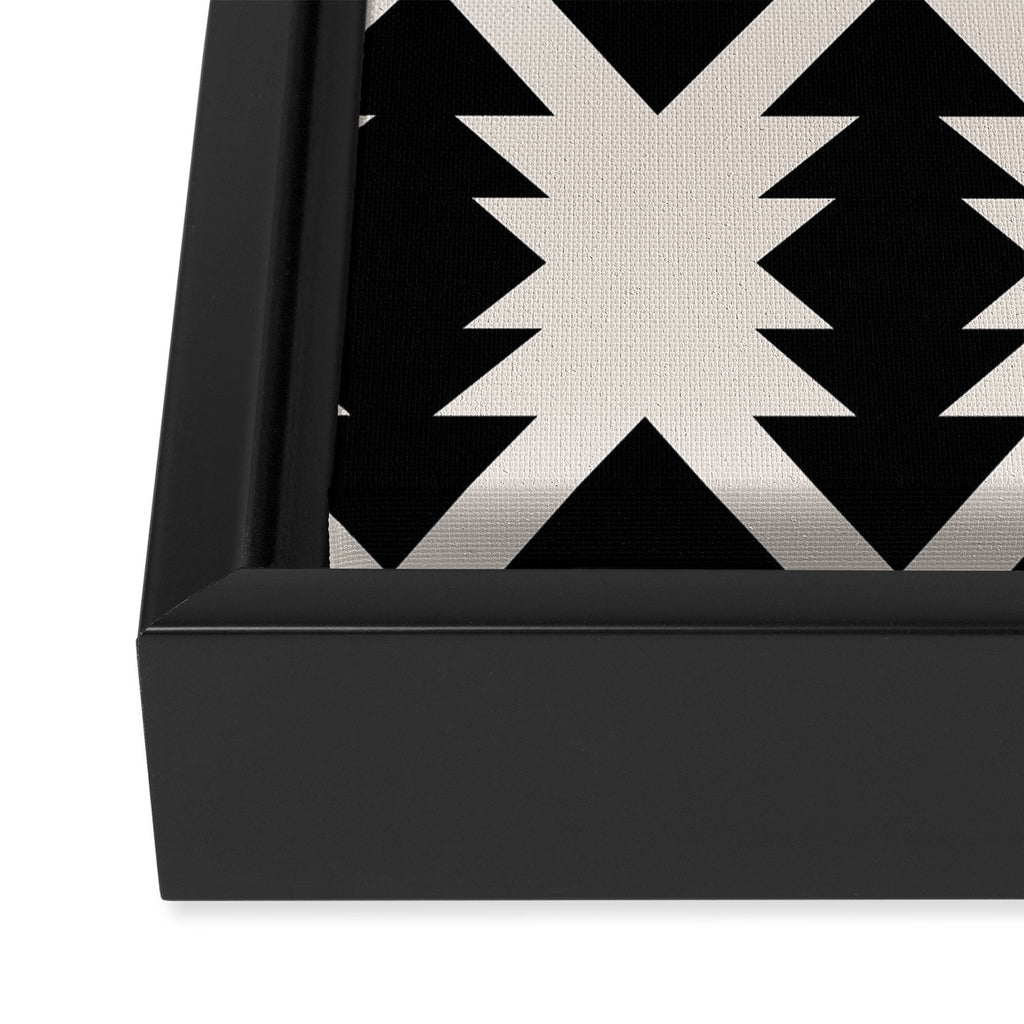 Southwest Criss Cross Pattern in Black and Off White Almond Framed Canvas Print Gallery Image 3
