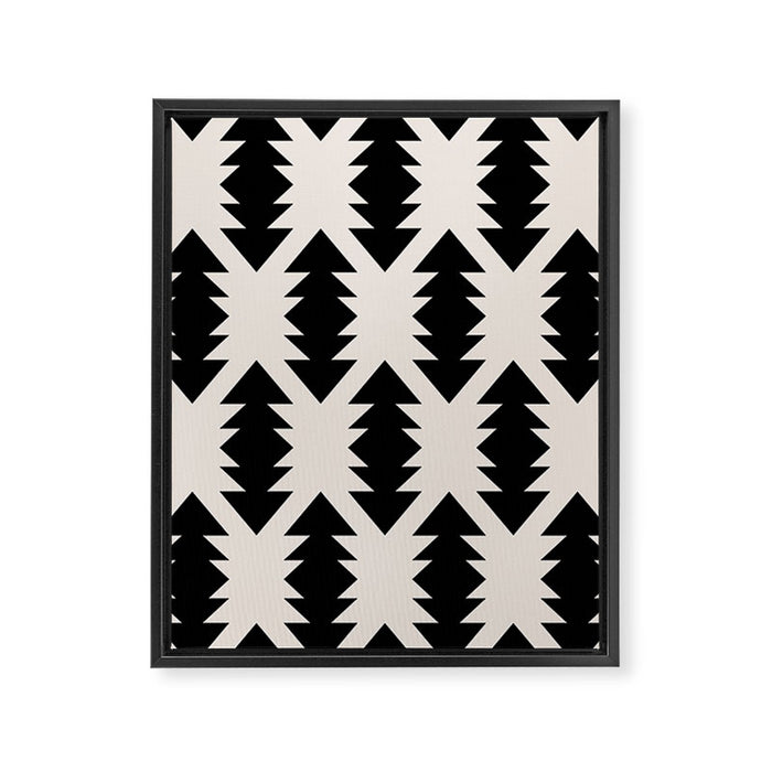 Southwest Criss Cross Pattern in Black and Off White Almond Framed Canvas Print Gallery Image 1