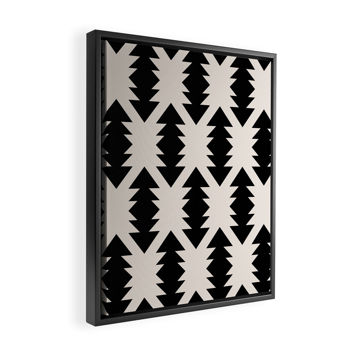 Southwest Criss Cross Pattern in Black and Off White Almond Framed Canvas Print Gallery Image 2