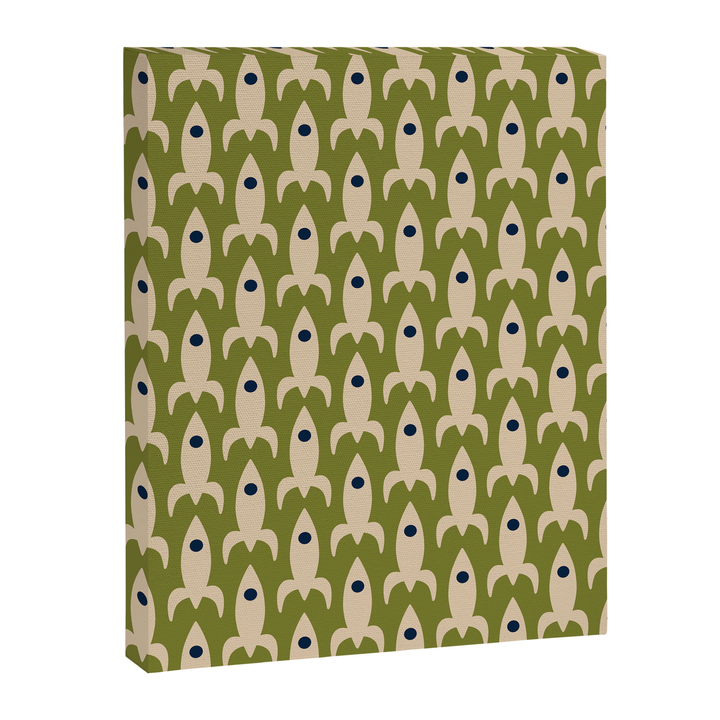 Space Age Rocket Ships - Atomic Age Mid-Century Modern Pattern in Mid Mod Beige and Olive Canvas Print Gallery Image 8