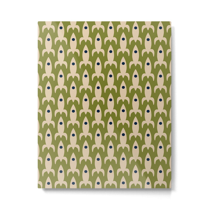Space Age Rocket Ships - Atomic Age Mid-Century Modern Pattern in Mid Mod Beige and Olive Metal Print Gallery Image 1