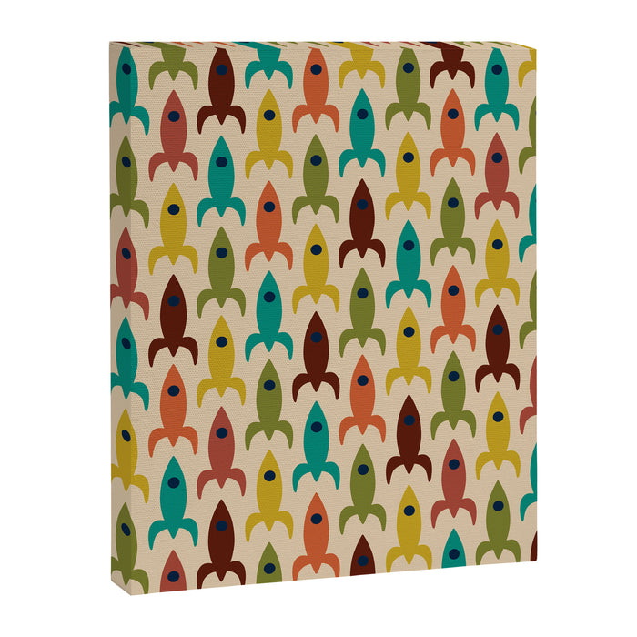 Space Age Rocket Ships - Atomic Age Mid-Century Modern Pattern in Mid Mod Colors on Beige Canvas Print Gallery Image 1
