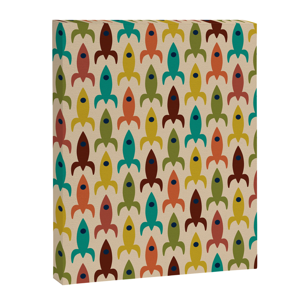 Space Age Rocket Ships - Atomic Age Mid-Century Modern Pattern in Mid Mod Colors on Beige Canvas Print Gallery Image 8
