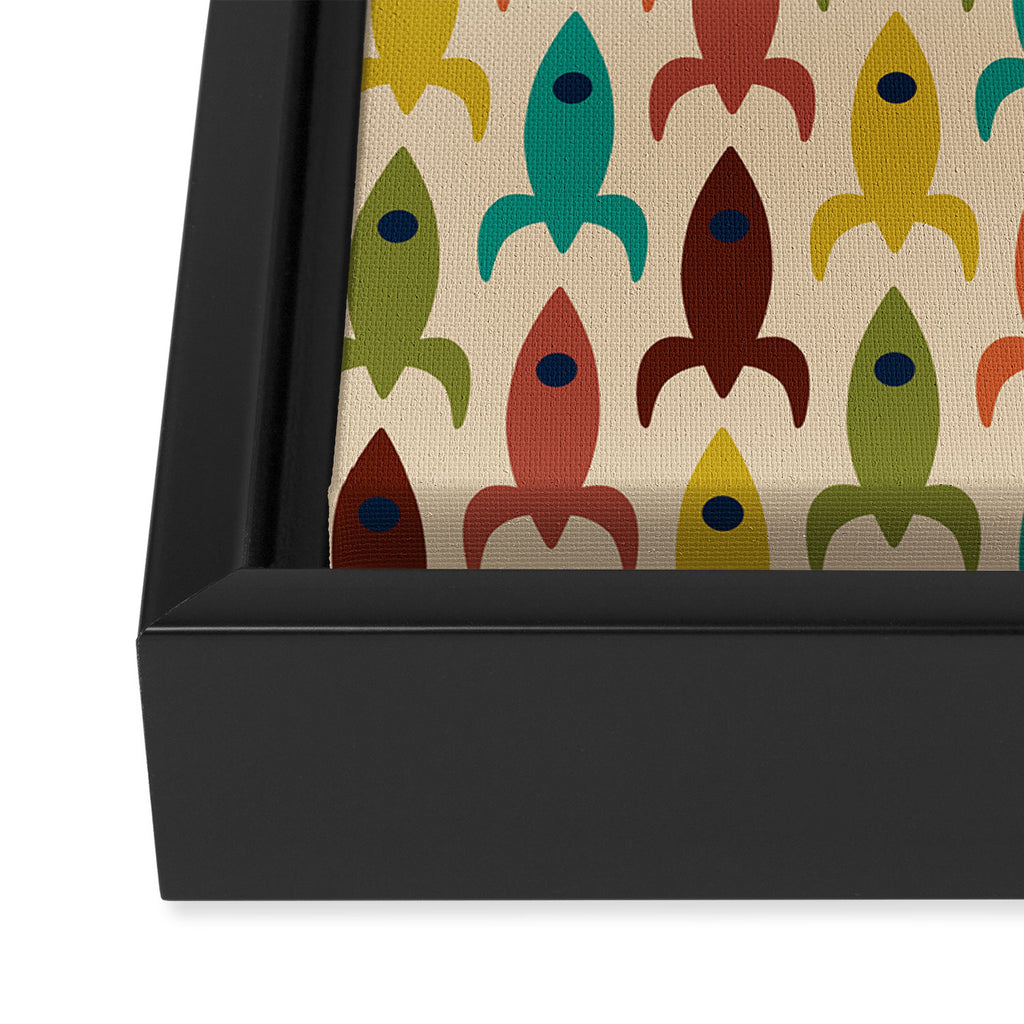 Space Age Rocket Ships - Atomic Age Mid-Century Modern Pattern in Mid Mod Colors on Beige Framed Canvas Print Gallery Image 3
