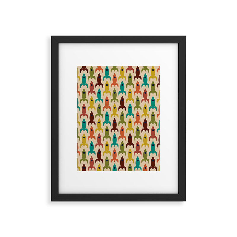 Space Age Rocket Ships - Atomic Age Mid-Century Modern Pattern in Mid Mod Colors on Beige Framed Art Print Gallery Image 6