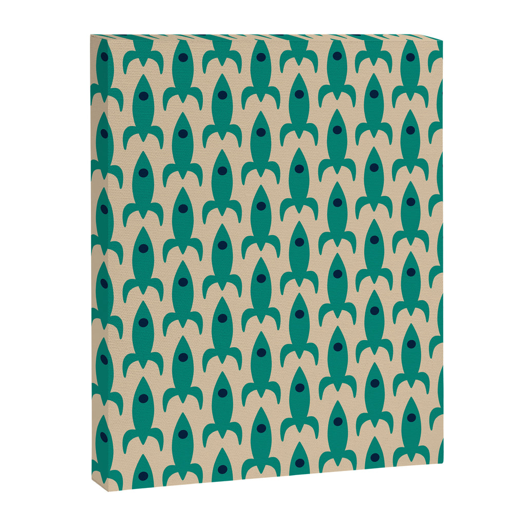 Space Age Rocket Ships - Atomic Age Mid-Century Modern Pattern in Teal and Mid Mod Beige Canvas Print Gallery Image 8