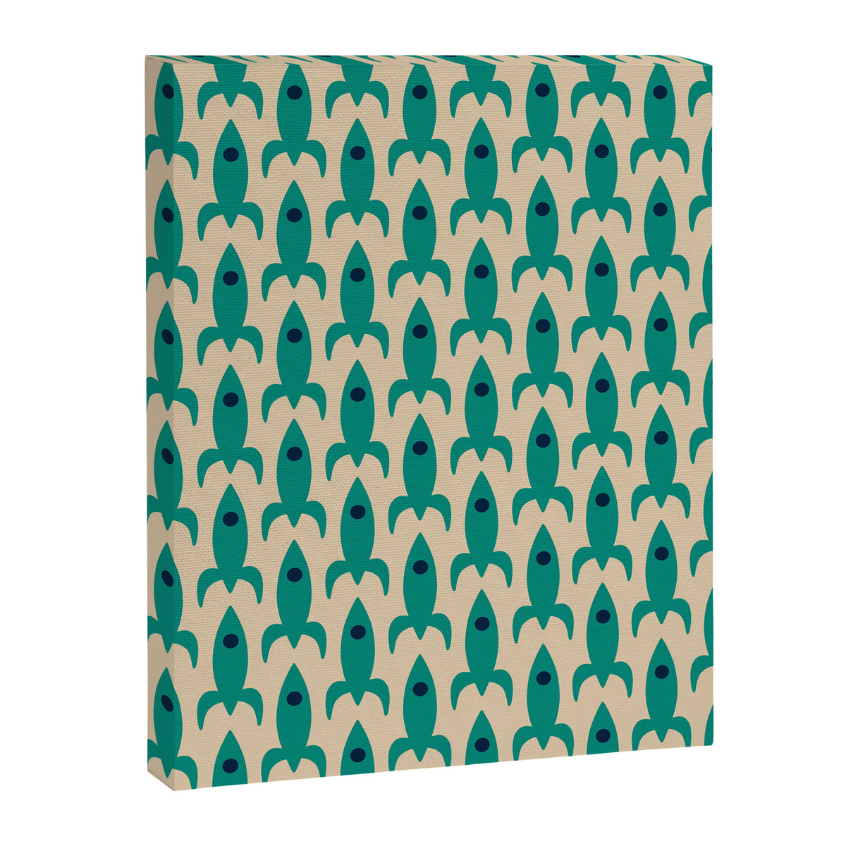 Space Age Rocket Ships - Atomic Age Mid-Century Modern Pattern in Teal and Mid Mod Beige Canvas Print Gallery Image 8