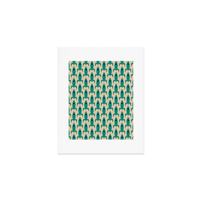 Space Age Rocket Ships - Atomic Age Mid-Century Modern Pattern in Teal and Mid Mod Beige Art Print Gallery Image 1