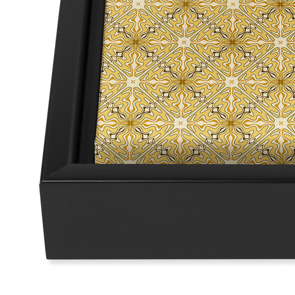 Spanish Murcia Tile Geometric Pattern in Mustard Yellow and Brown Framed Canvas Print Gallery Image 3