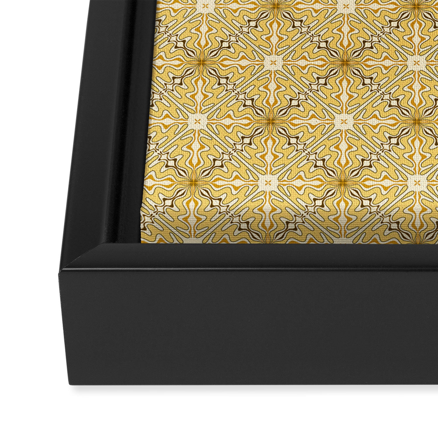 Spanish Murcia Tile Geometric Pattern in Mustard Yellow and Brown Framed Canvas Print Gallery Image 3