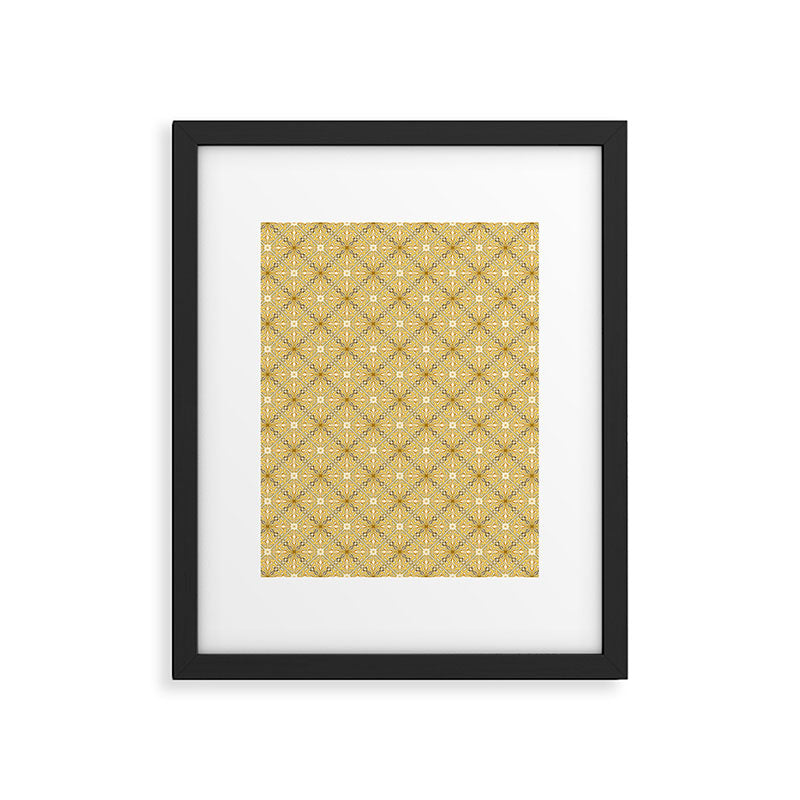 Spanish Murcia Tile Geometric Pattern in Mustard Yellow and Brown Framed Art Print Gallery Image 6