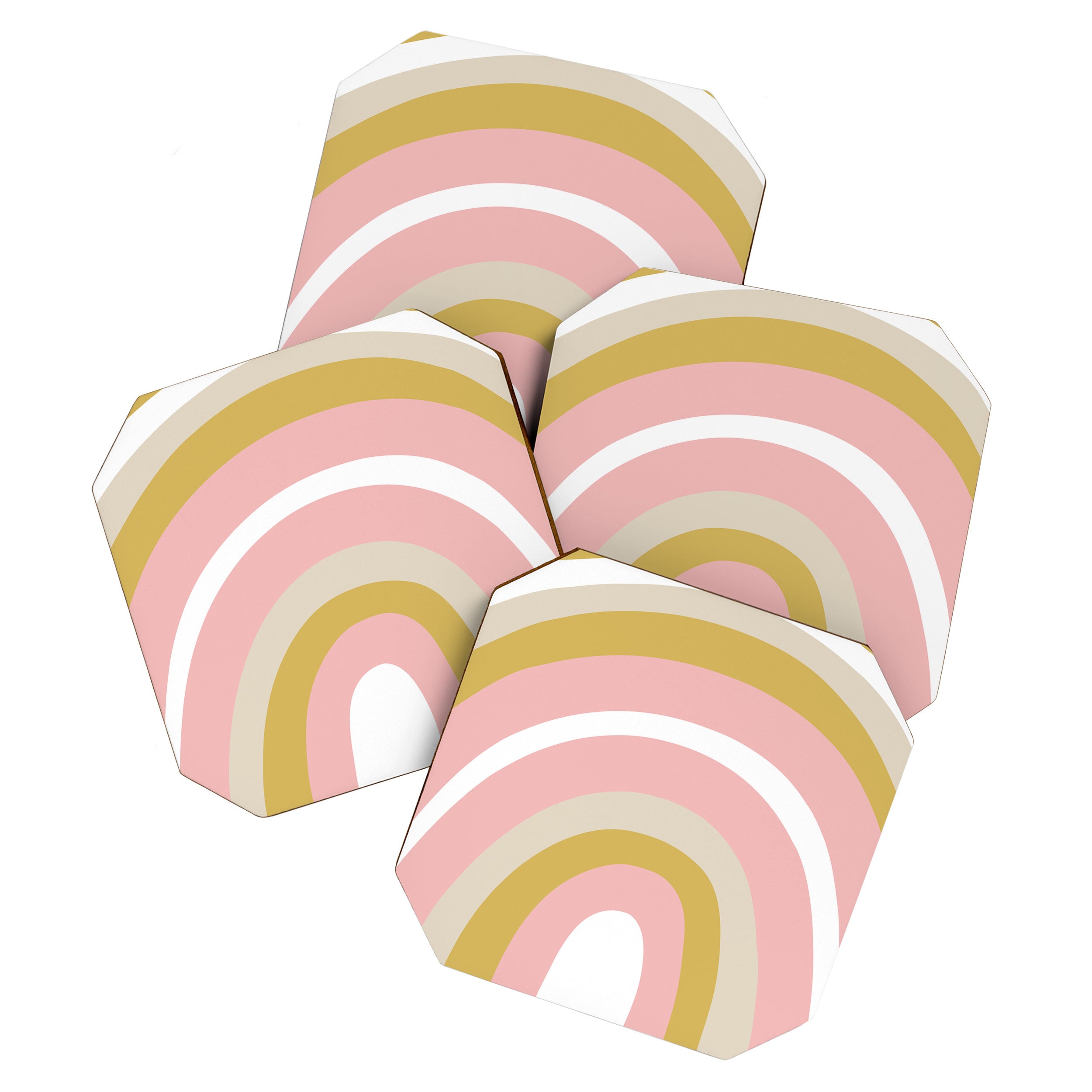 Splendid Rainbow in Golden Mustard Yellow, Pink, Taupe, and White Coaster Gallery Image 1