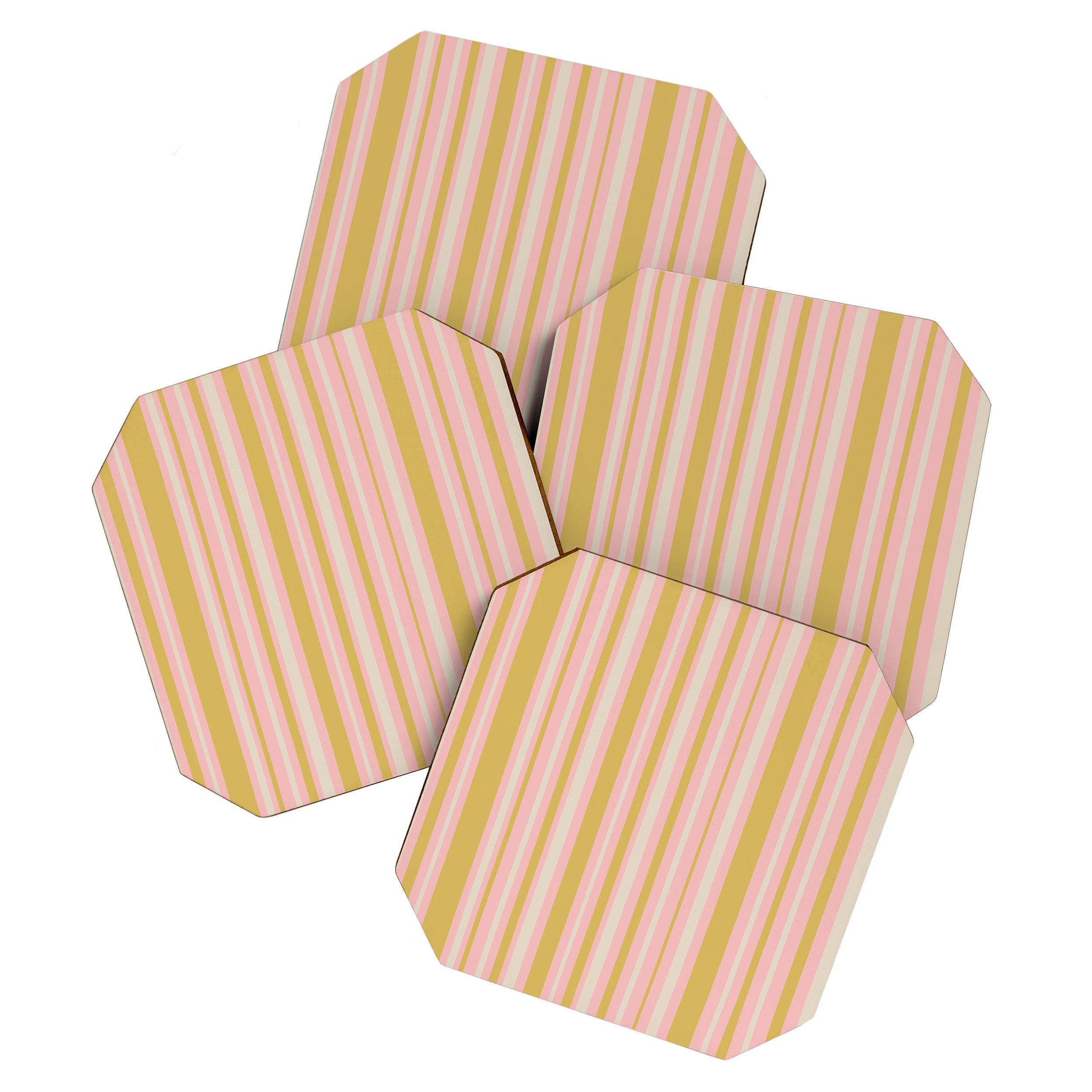 Splendid Stripes - Retro Modern Stripe Pattern in Gold, Pink, and Mushroom Coaster Gallery Image 1
