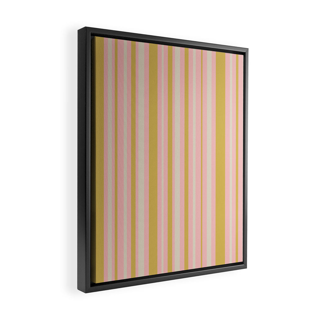 Splendid Stripes - Retro Modern Stripe Pattern in Gold, Pink, and Mushroom Framed Canvas Print Gallery Image 2