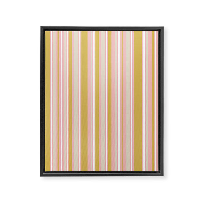 Splendid Stripes - Retro Modern Stripe Pattern in Gold, Pink, White, and Mushroom Framed Canvas Print Gallery Image 1