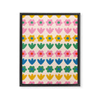 Spring Flower Stripes Cute and Cheerful Floral Pattern Pink Blue Green Mustard Yellow Framed Canvas Print Gallery Image 8